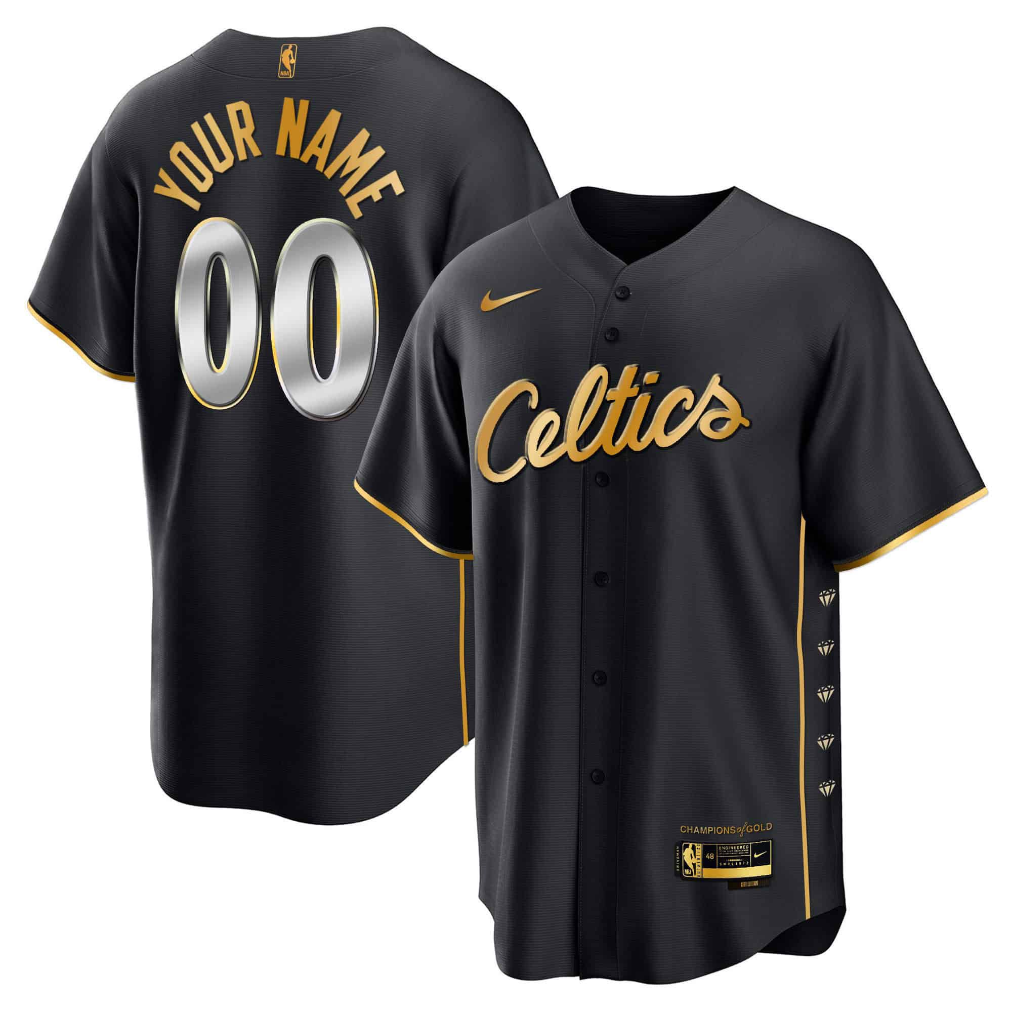 Men Boston Celtics Black 2024 Nike Baseball Custom NBA Jersey style 1